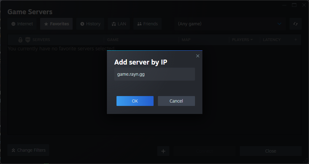 Steam add favorite game server