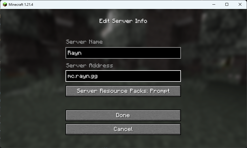 Minecraft add server screen