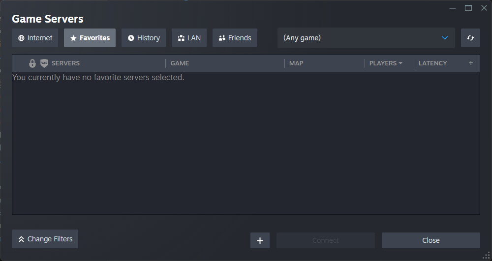 Steam favorite game servers list empty